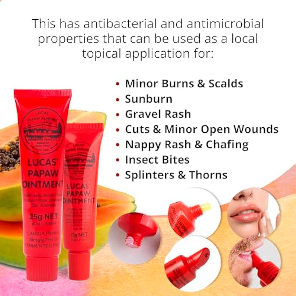 Lucas Pawpaw Ointment - Natural Australian Lip & Skin Balm (2x15g + 2x25g)