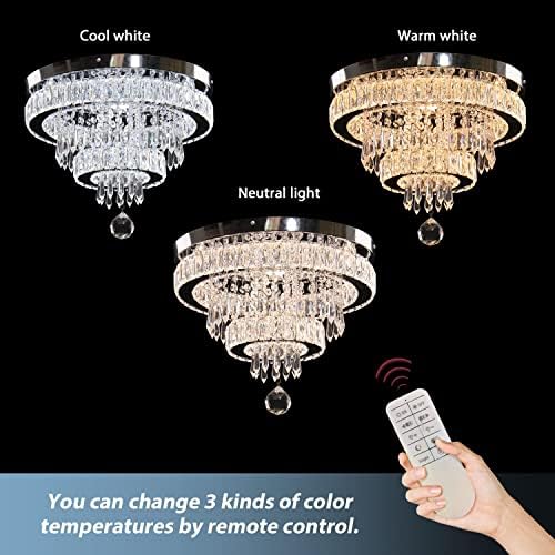 15.7" Modern K9 Crystal Chandelier – Dimmable LED Flush Mount