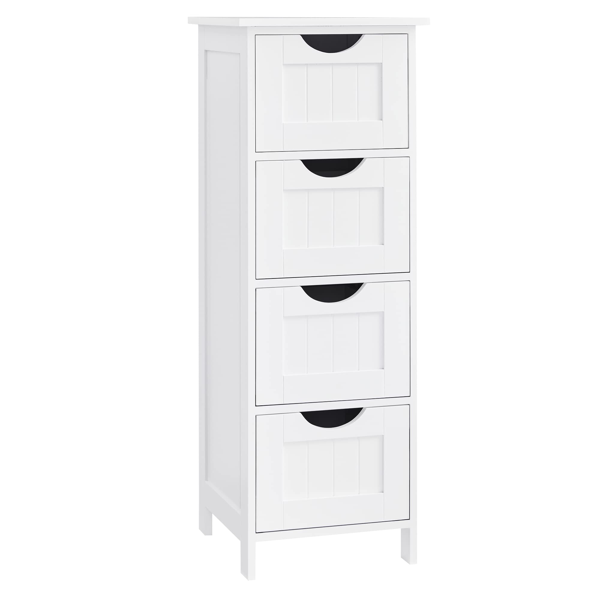 VASAGLE Bathroom Floor Storage Cabinet | 4 Drawers | White MDF – 82cm