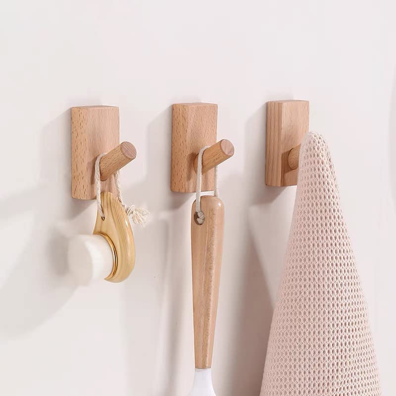 Wooden Wall Hooks – 4-Pack Natural Beech Wood Coat Rack