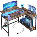 Bestier L-Shaped Gaming Desk with LED Lights and Power Outlets