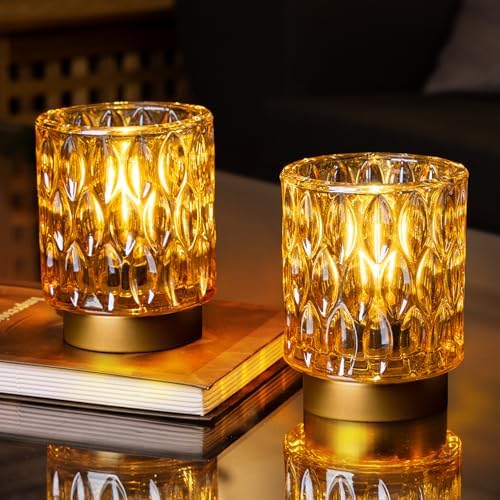Battery Operated Glass Table Lamps with Timer – Set of 2