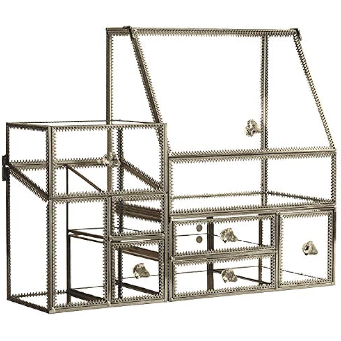 Hersoo Glass Makeup Organizer – Antique Brass Stackable Cosmetic Storage