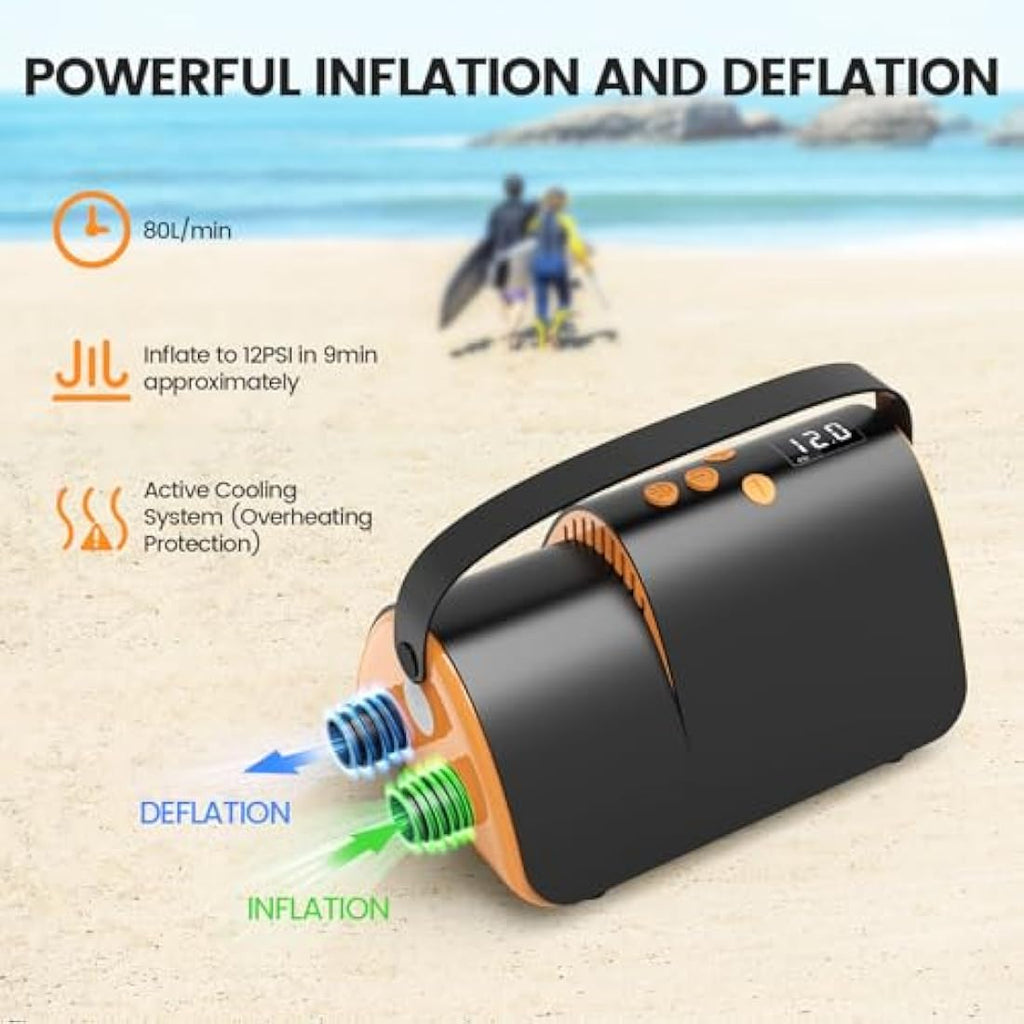 Accwork 20PSI Electric SUP Air Pump | 12V DC Portable Paddle Board Pump