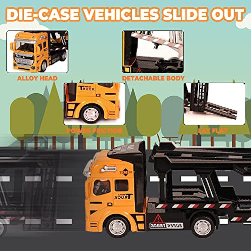 7-in-1 Construction Truck Toy Set | Diecast Pull Back Vehicles