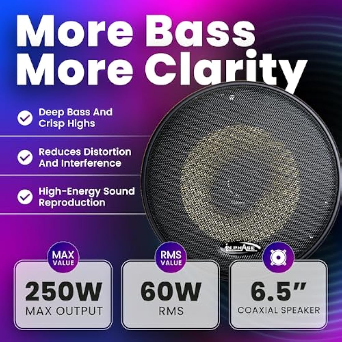 In Phase XTC17.2 6.5 Inch 250W Car Speakers - Glass Fibre Woven Cone
