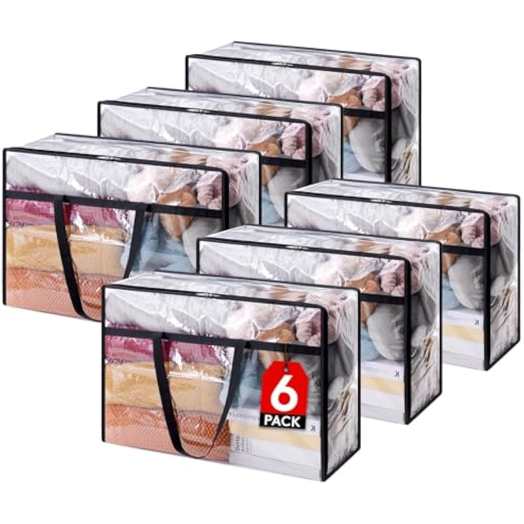 Lifewit 6-Pack Clear PVC Storage Bags | 60L Heavy-Duty Clothes Organizer
