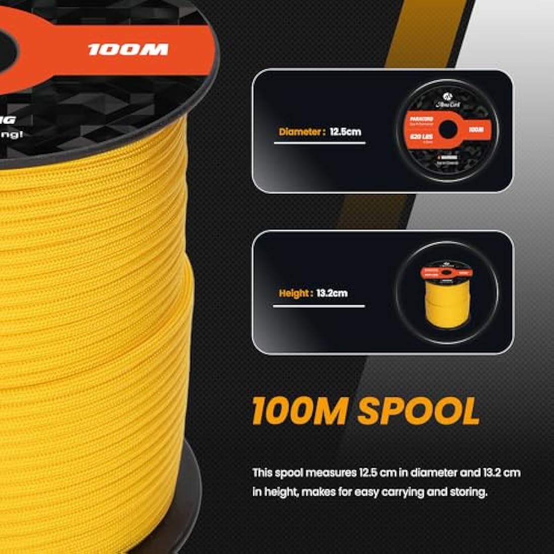 Abma Cord 4mm Type III Nylon Paracord 100m – 9 Strands Golden Yellow