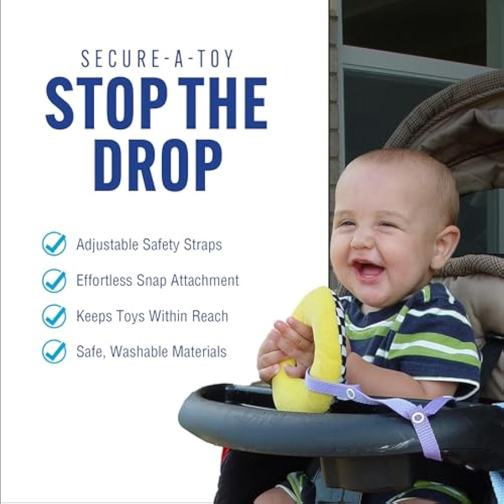 Baby Buddy Secure-A-Toy Safety Strap for Strollers, Black-Gray, 2 Count