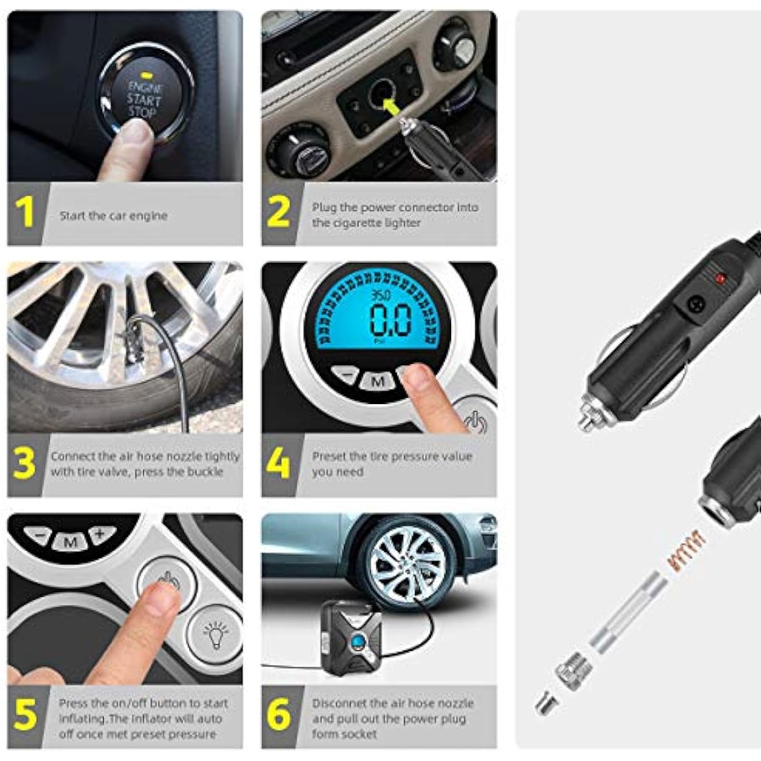 WindGallop Car Tyre Inflator | 12V Digital Air Compressor with LED Light