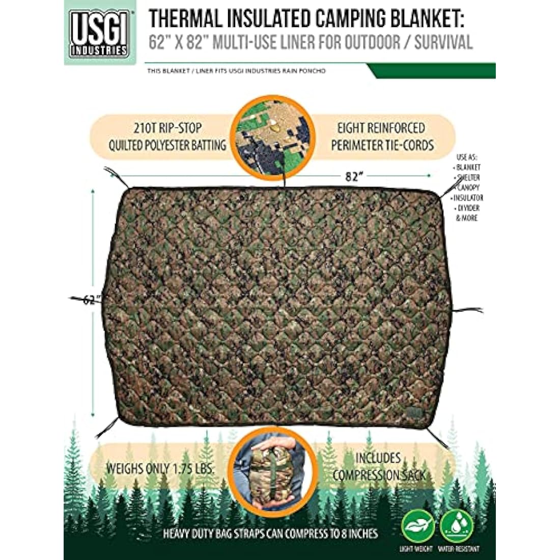 USGI Industries Military Woobie Blanket | Insulated Poncho Liner - Marpat
