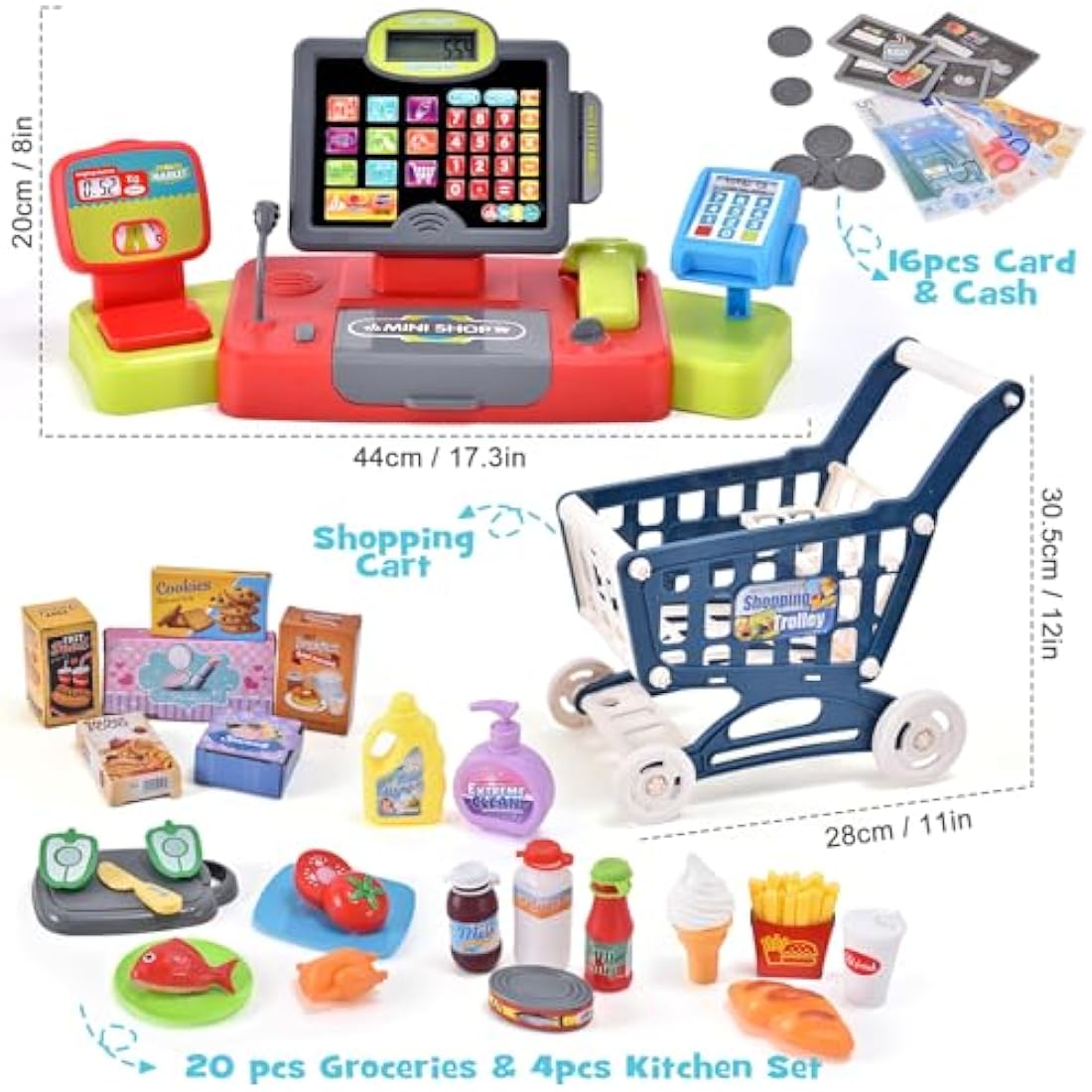 Kids Cash Register Toy Set with Shopping Trolley & Scanner