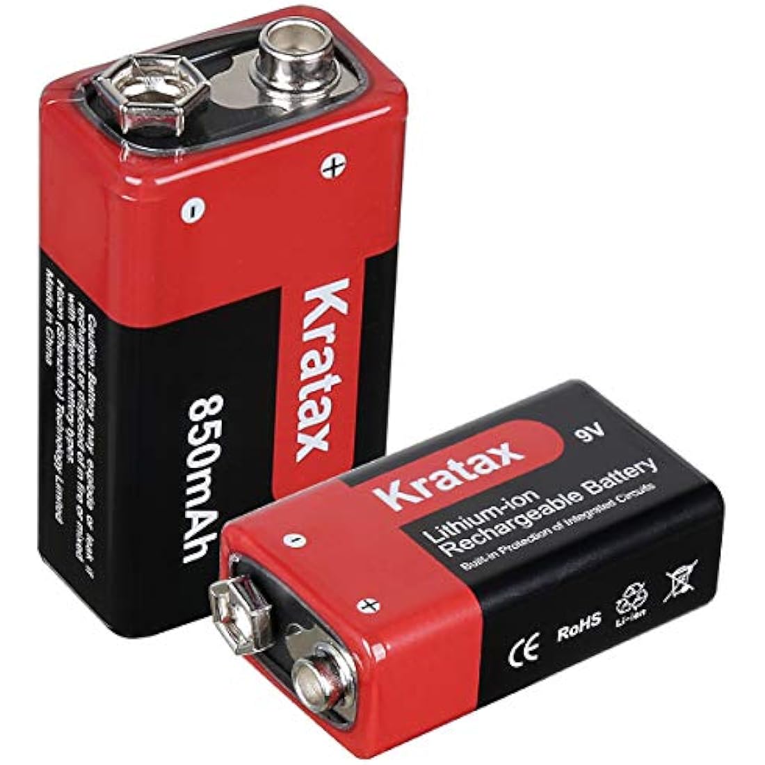 Kratax 9V Rechargeable Li-ion Battery | 850mAh High Capacity | 2 Pack
