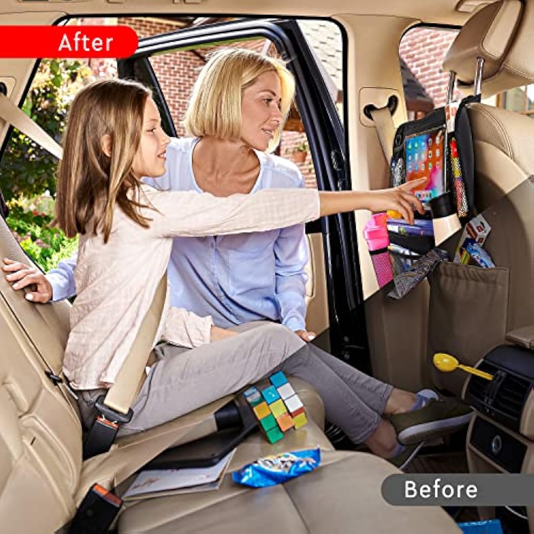 Helteko Car Seat Organiser – Kick Mats with Tablet Holder, 2 Pcs