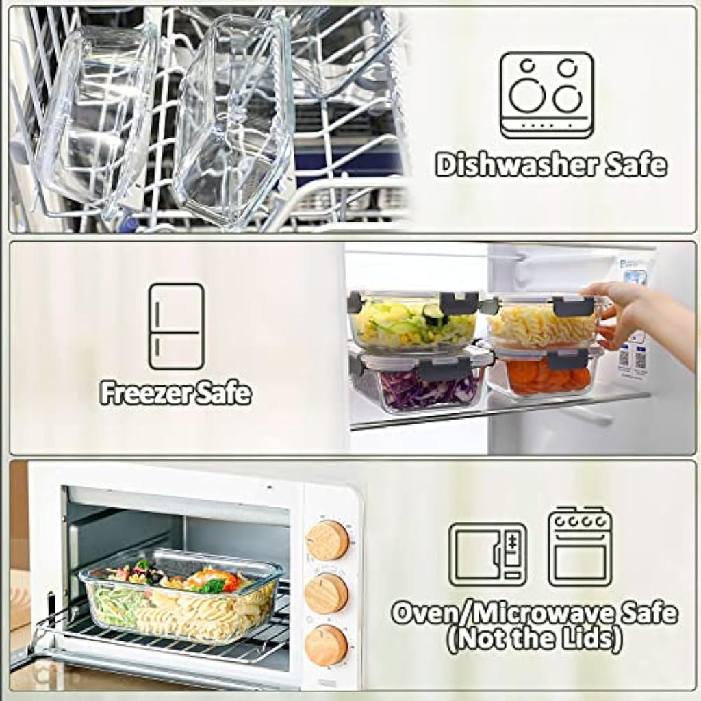 MCIRCO 10-Pack Glass Meal Prep Containers | Airtight Borosilicate Glass