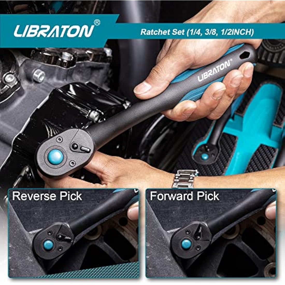 Libraton 3-Piece Ratchet Set | 72-Tooth CR-V Drive Socket Wrenches
