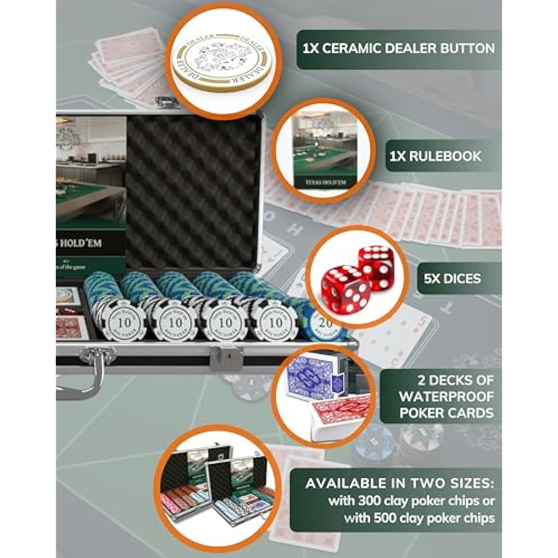 Bullets Playing Cards Carmela Poker Set - 500 Clay Chips & Ceramic Button