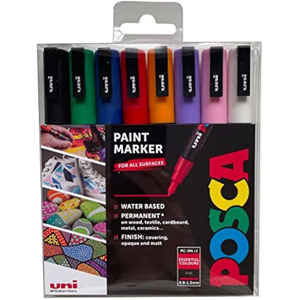 Posca PC-3M Fine Tip Acrylic Paint Markers – 8 Pack Permanent Pens