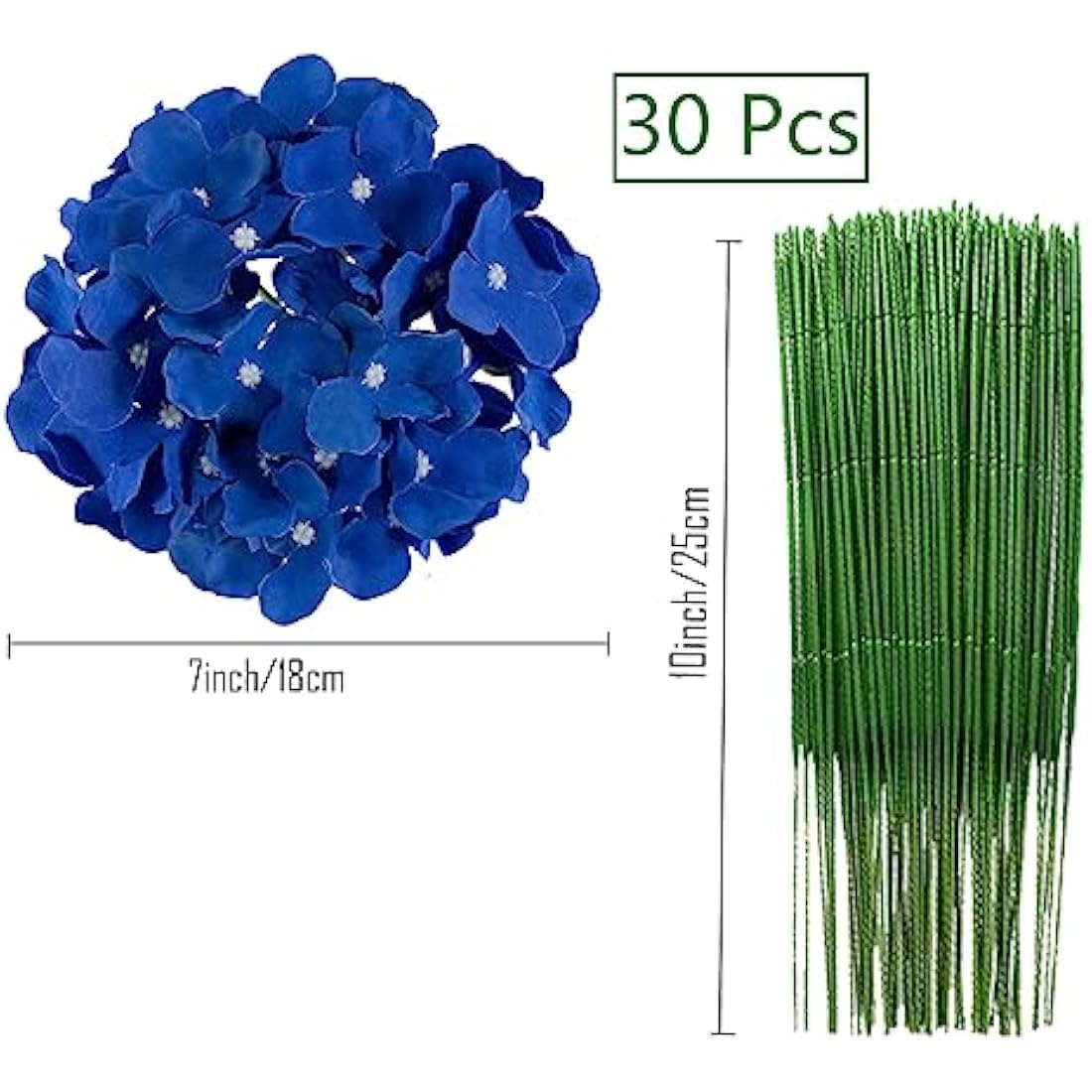 FagusHome 30 Pcs Silk Hydrangea Heads with Stems - Dark Blue Flowers