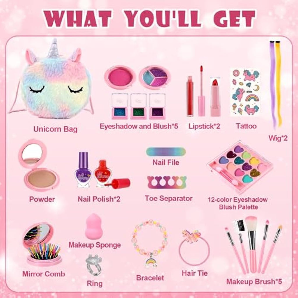 Anpro Kids Makeup Kit for Girls - 68Pcs Washable Pretend Play Set