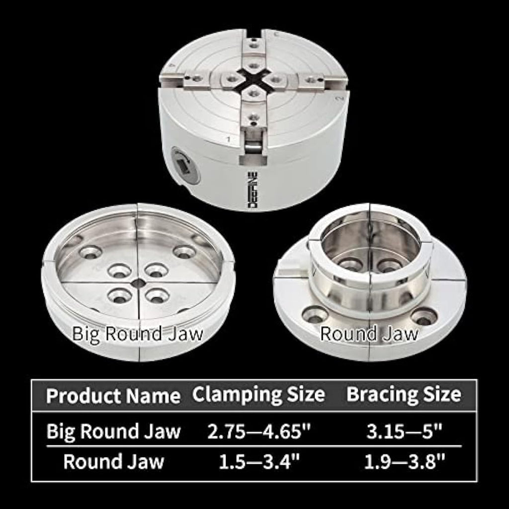 DEEFIINE 4 Inch Wood Lathe Chuck Set | Nickel Plated 4-Jaw Self Centering