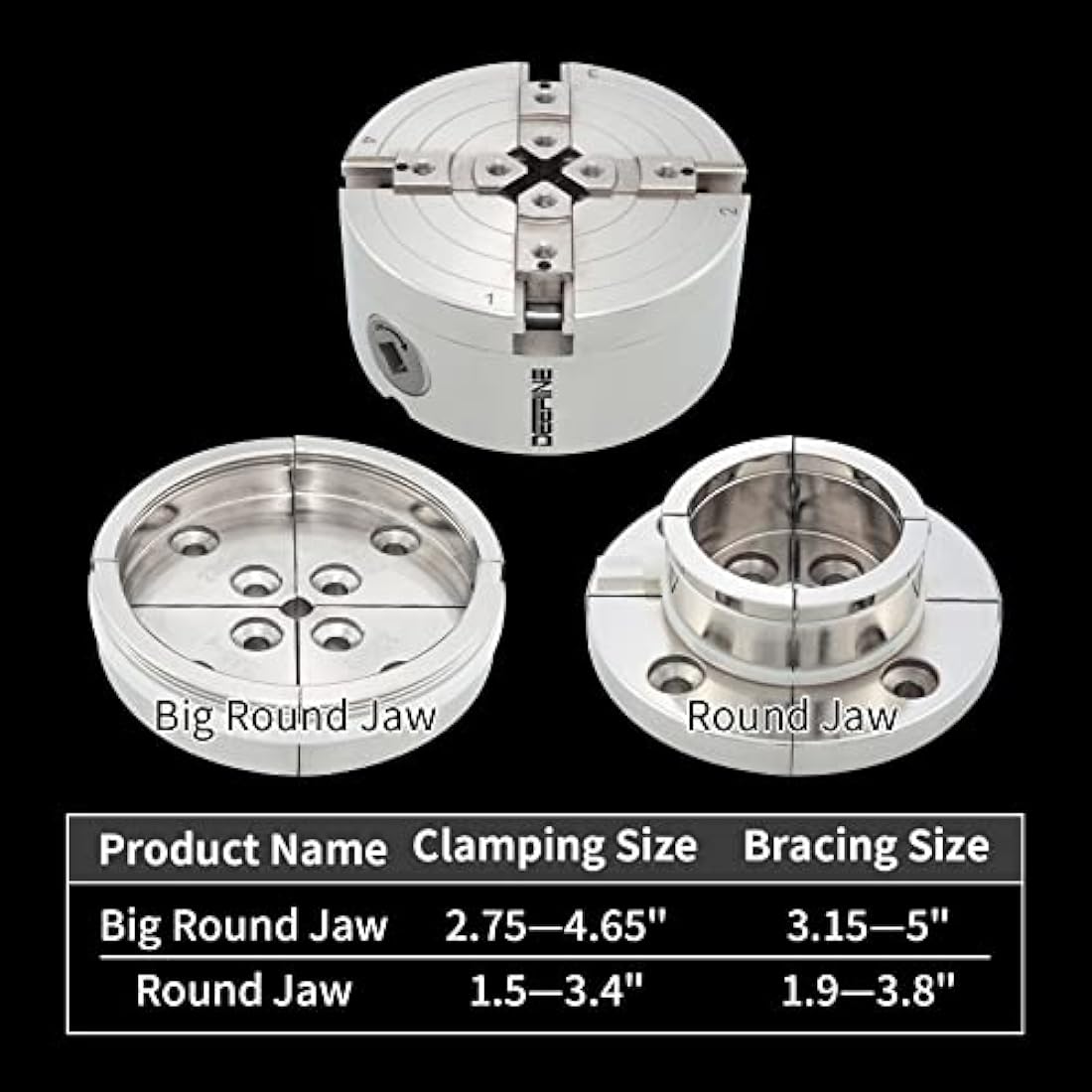 DEEFIINE 4 Inch Wood Lathe Chuck Set | Nickel Plated 4-Jaw Self Centering