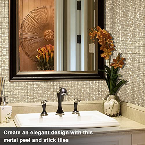 BeNice Metal Mosaic Splashback Tiles – 3D Peel and Stick Gold, 10 Sheets