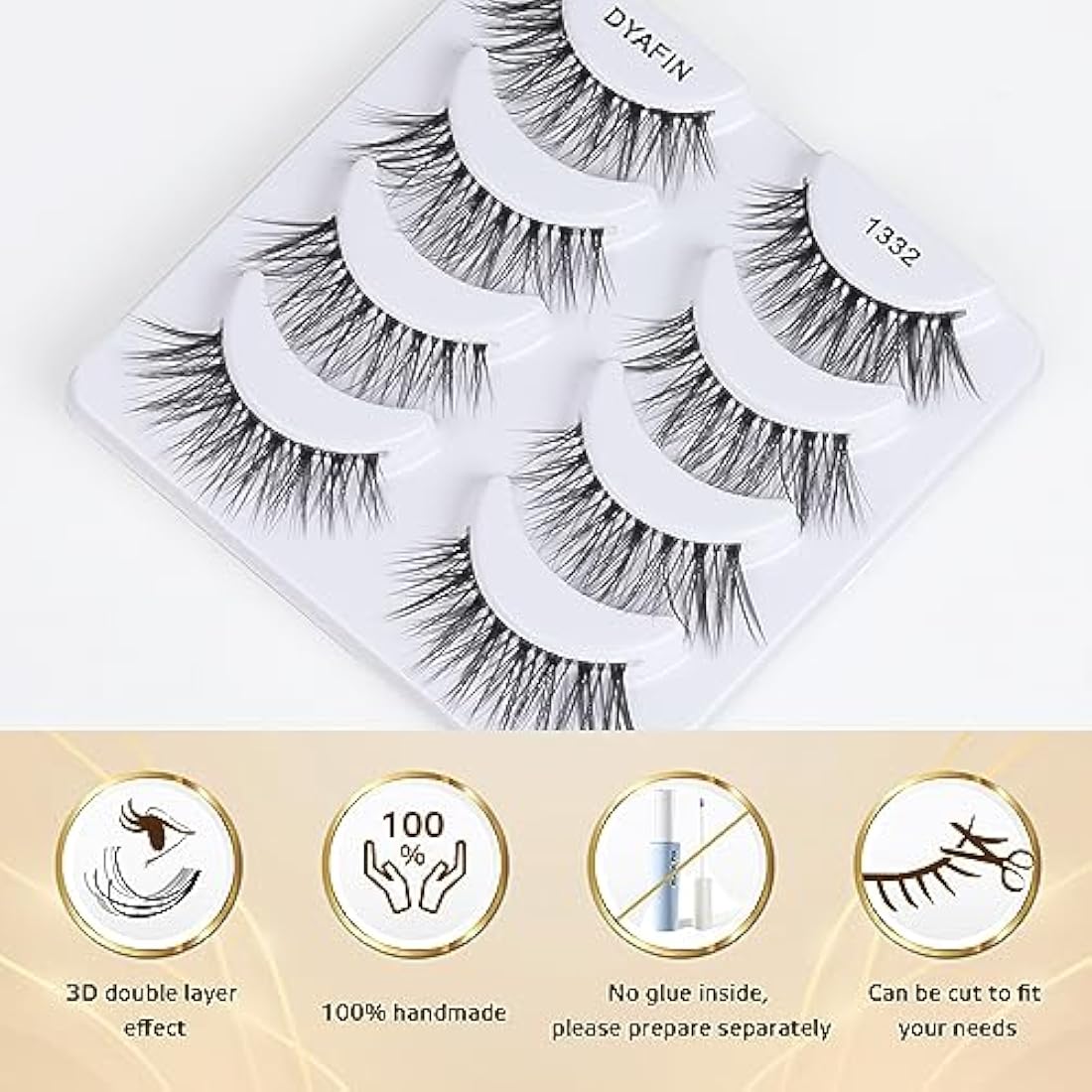 DYAFIN 3D Natural False Eyelashes | 16mm Wispy Clear Band Lashes - 8 Pairs