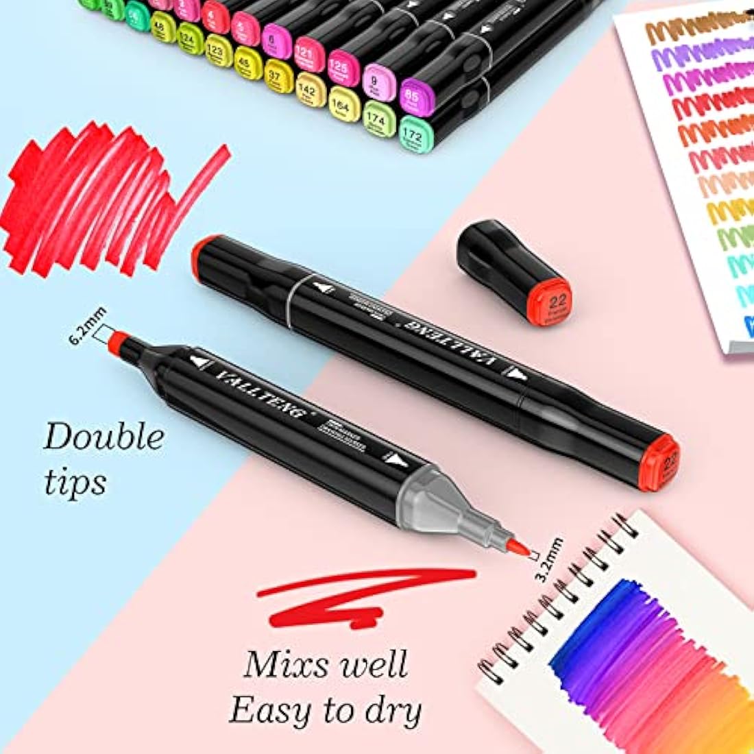 Vallteng 80 Colors Dual Tip Art Markers – Permanent Sketching Pens