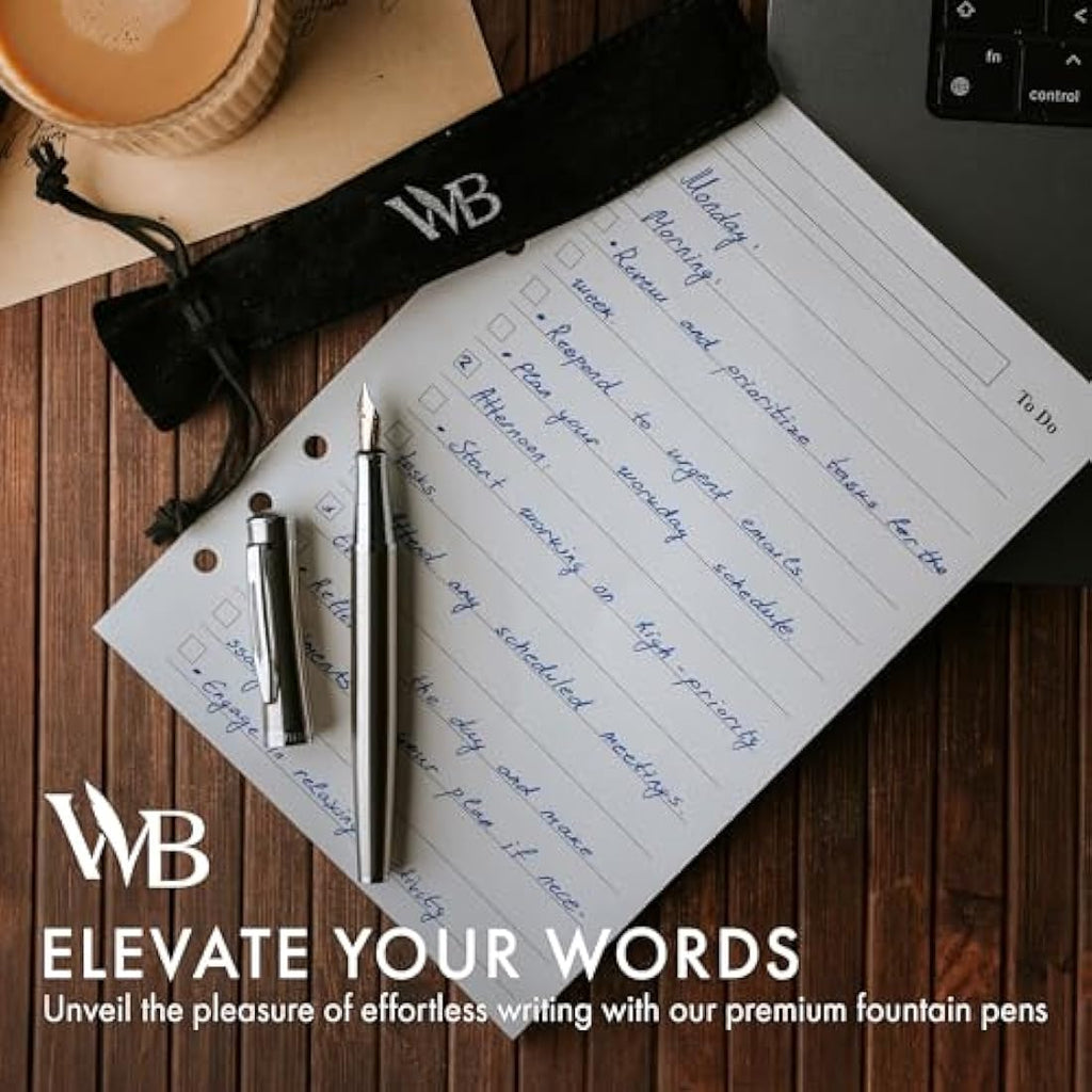 Wordsworth & Black Fountain Pen Set | Extra Fine Nib | Silver Chrome