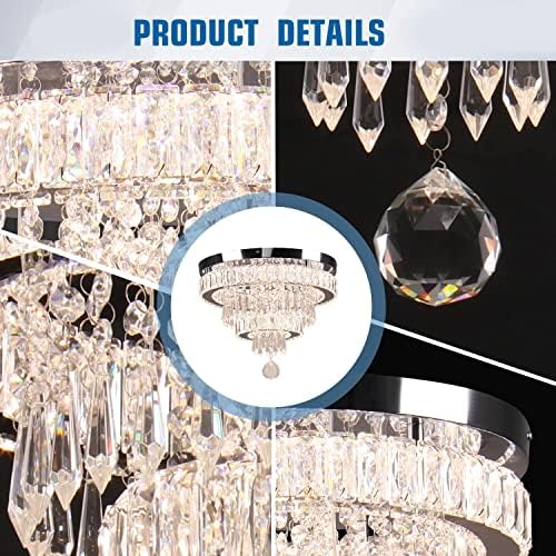 15.7" Modern K9 Crystal Chandelier – Dimmable LED Flush Mount
