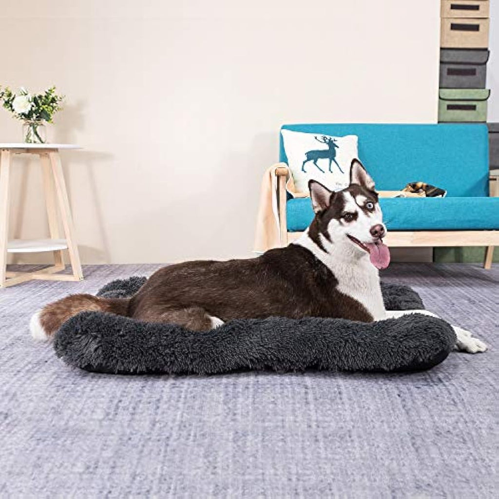 Coohom Deluxe Plush Dog Bed – Washable Anti-Slip Crate Mat, Black, XXL