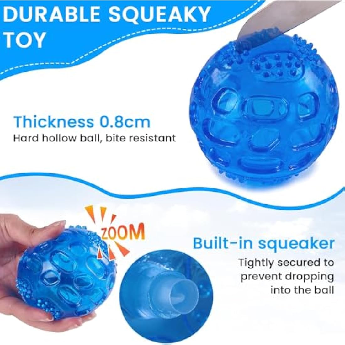 Squeaky Dog Ball Toy - Floating Rubber Chew Balls, 3 Pack