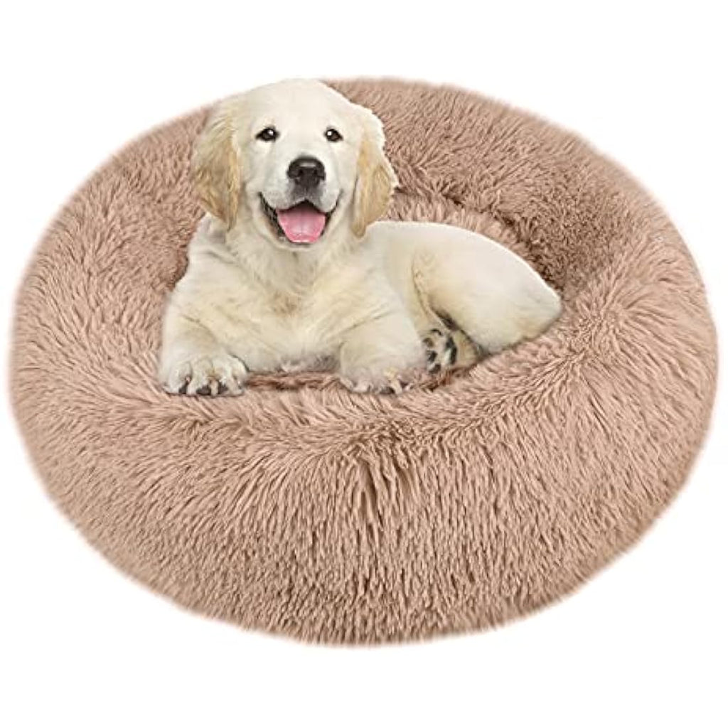 Jolof Store Calming Donut Dog Bed – Washable Fluffy Faux Fur Pet Bed