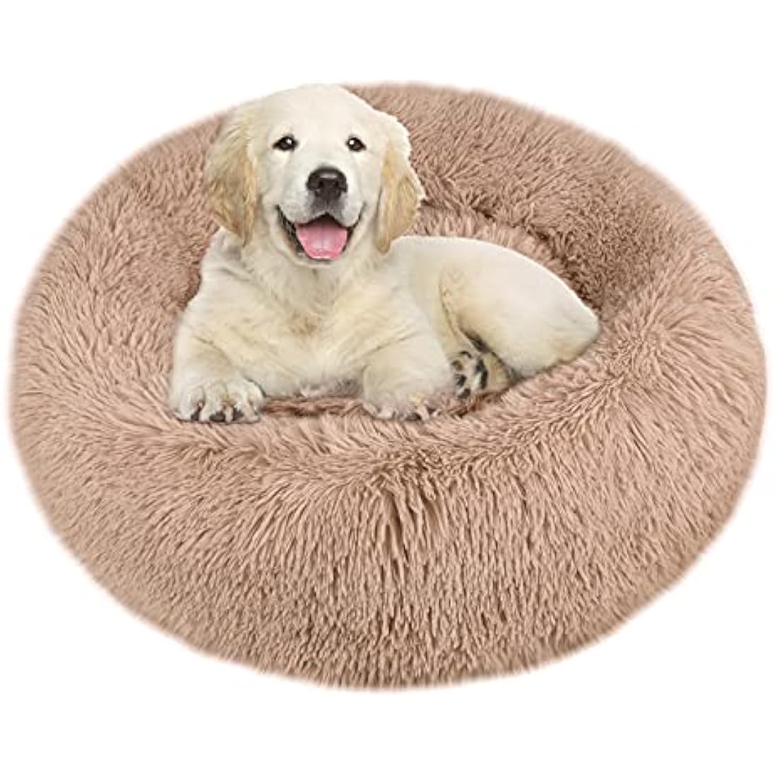 Jolof Store Calming Donut Dog Bed – Washable Fluffy Faux Fur Pet Bed