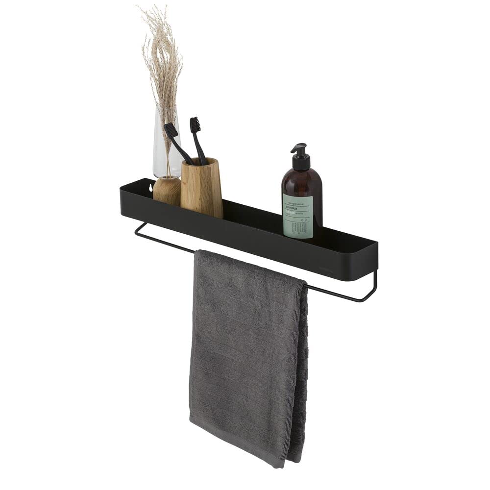 Sealskin Brix Metal Wall Tray with Towel Rail - Industrial Black