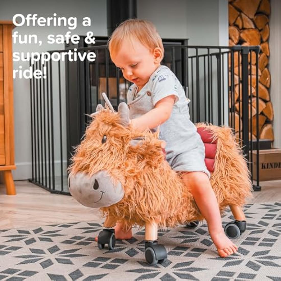 Little Bird Told Me Hubert Highland Cow Ride On Toy - Toddler Wooden Toy