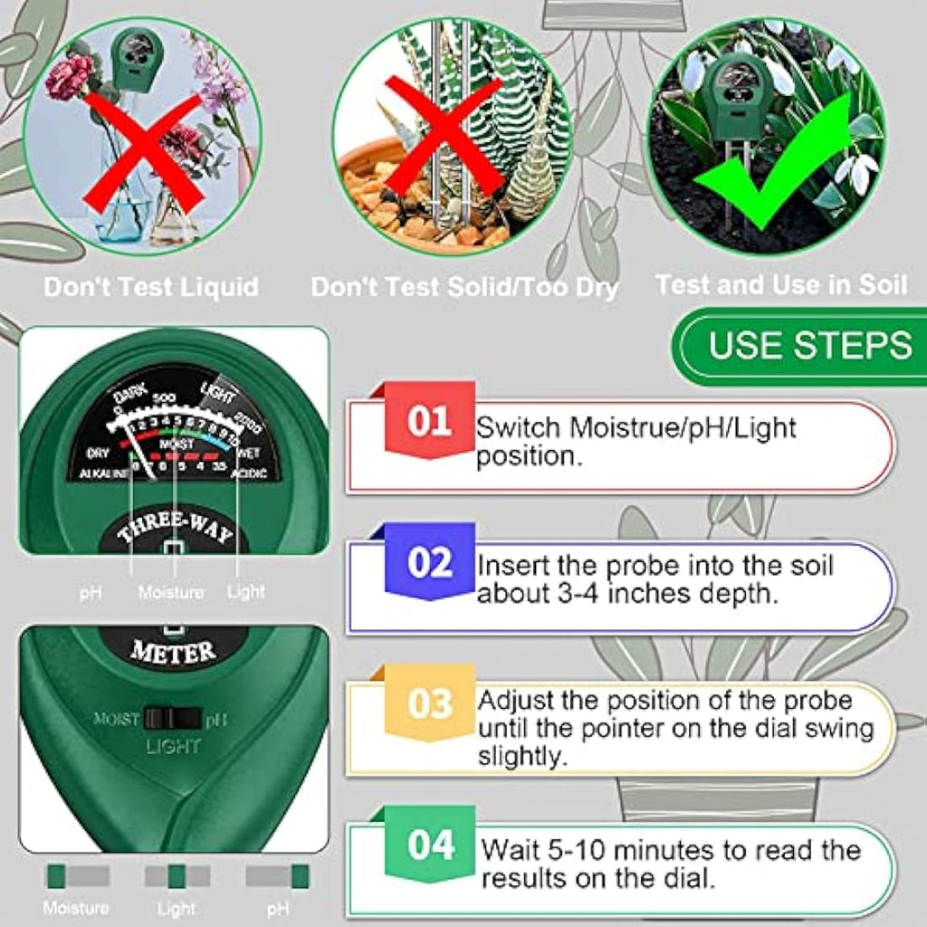 LIUNOVIP 3-in-1 Soil PH Meter | Moisture & Light Plant Tester Kit