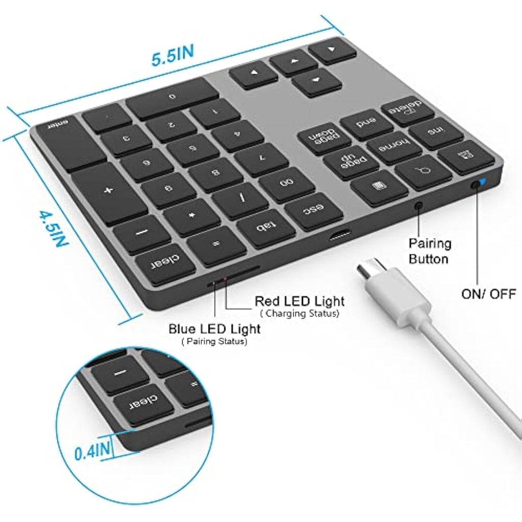 Yeemie Bluetooth Numeric Keypad – 34-Key Wireless Number Pad, Black