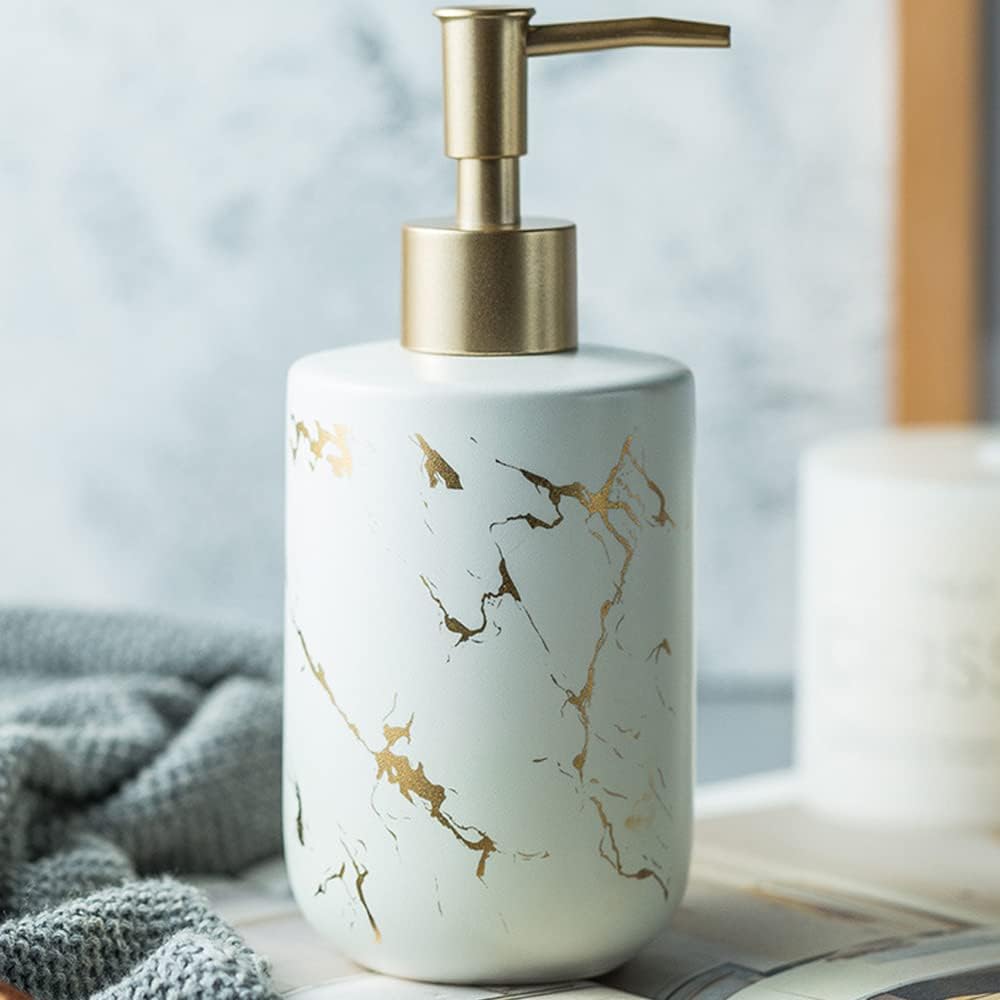 Jolof Store Ceramic Soap Dispenser – 10oz Marble & Gold Luxury Pump