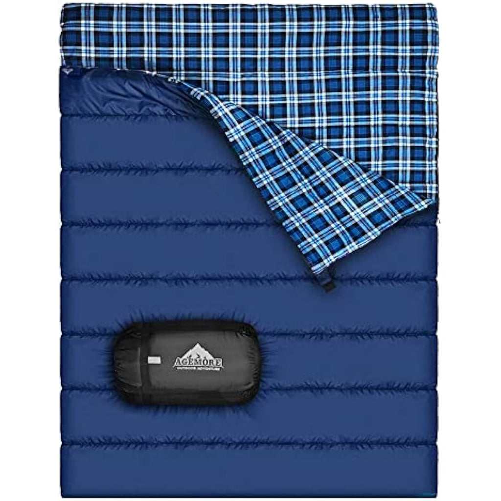 Agemore Double Flannel Sleeping Bag | Waterproof 2 Person Camping Gear