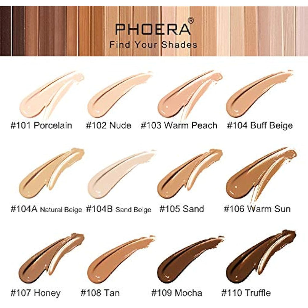 PHOERA Full Coverage Liquid Foundation – Waterproof Matte Oil-Free Base