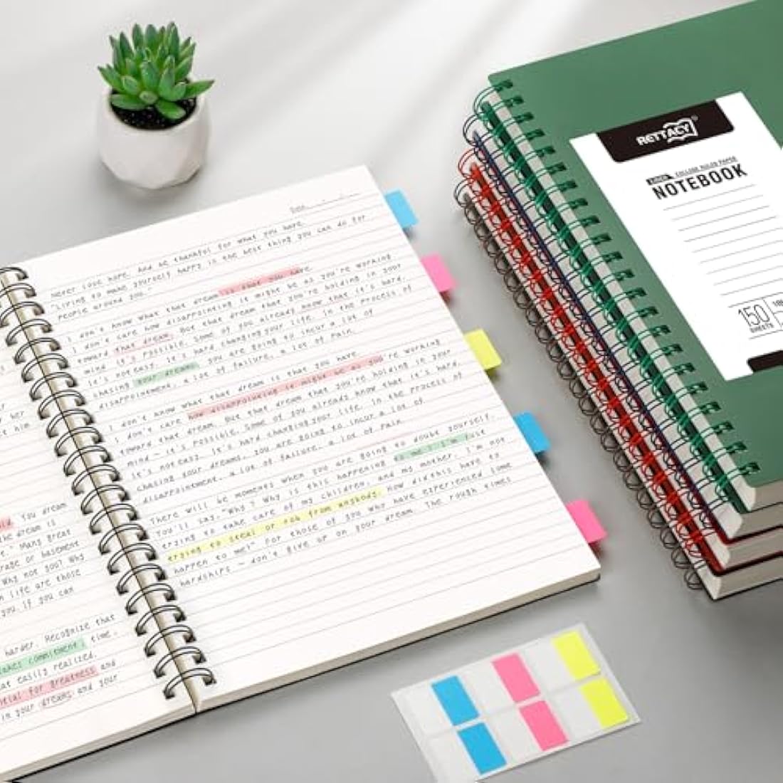 RETTACY B5 Spiral Notebook | 300 Pages College Ruled 100gsm Paper – Black