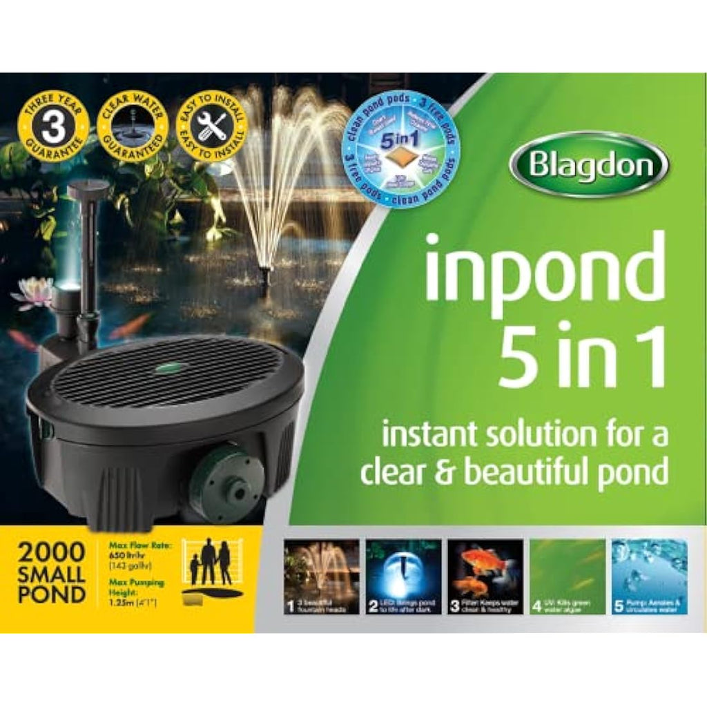 Blagdon Inpond 5-in-1 2000 Pond Pump & Filter with UV Clarifier & LED