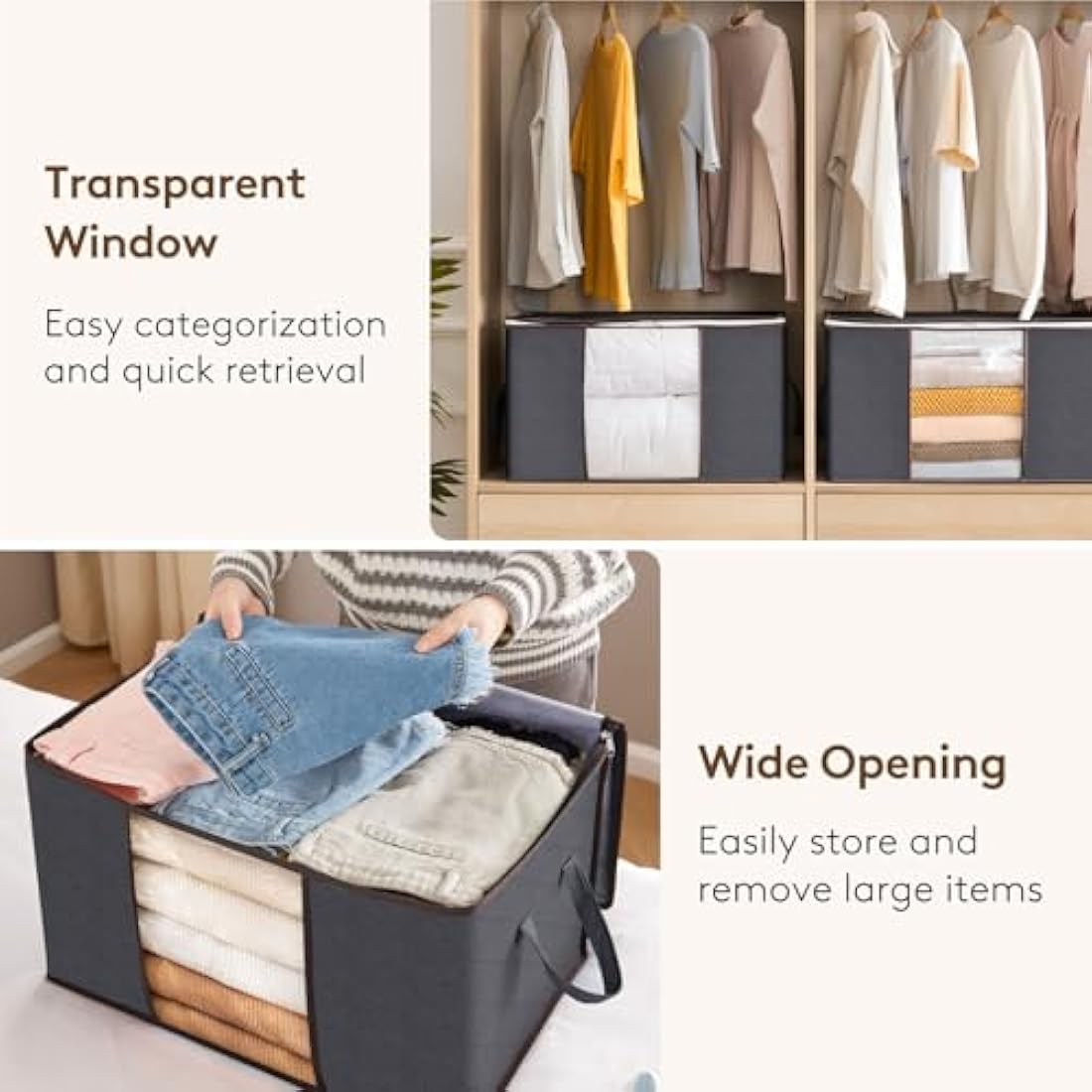 Lifewit 95L Clothes Storage Bags | 6 Pack Large Fabric Organizers, Grey