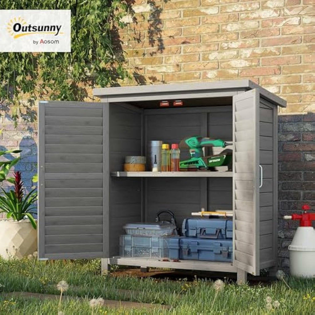 Outsunny Wooden Garden Storage Shed | Fir Wood Tool Cabinet - Grey