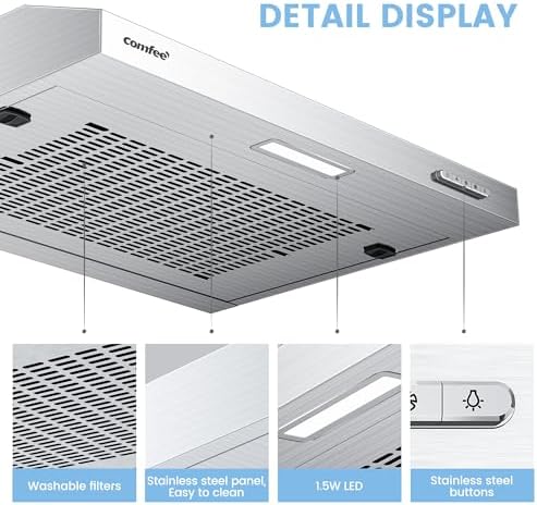 COMFEE' 60cm Visor Cooker Hood | Stainless Steel Under Cabinet Extractor Fan