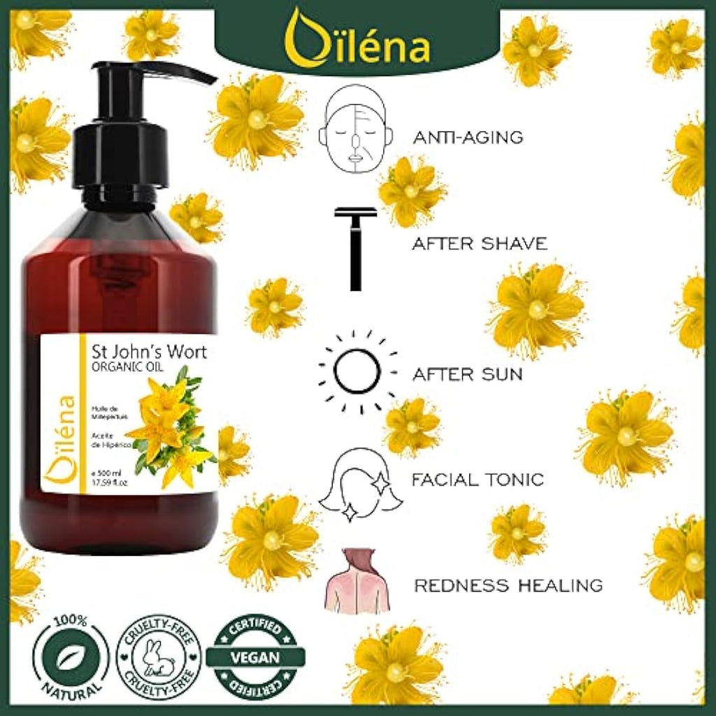 Oïléna St. John's Wort Oil – Cold Pressed Massage & Skin Care, 500ml