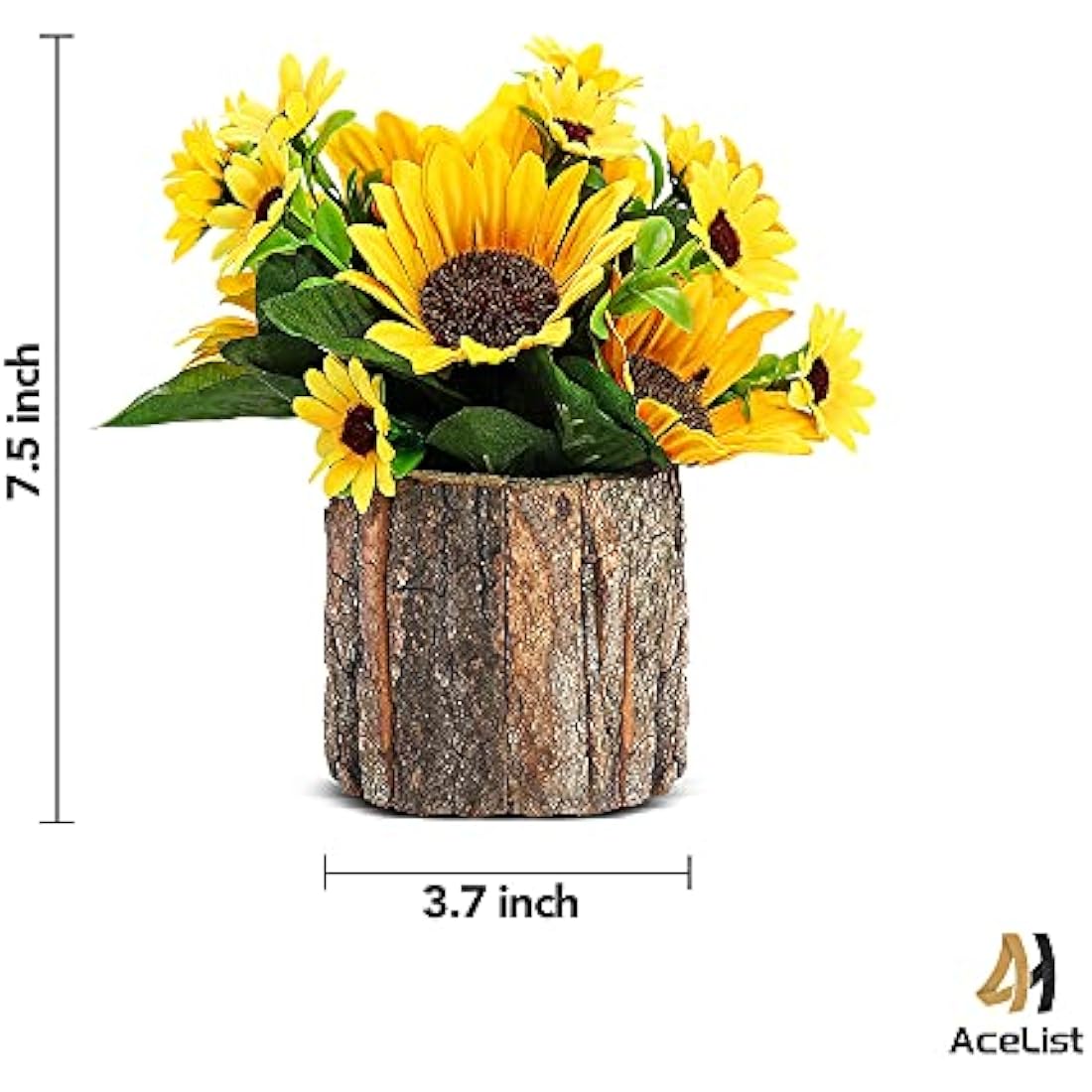 AceList Artificial Sunflowers | Potted Fake Plants with Bark Pots