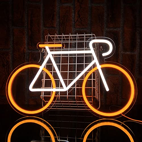 PILOYINDE Bicycle LED Neon Sign – Yellow & White USB Wall Decor Light